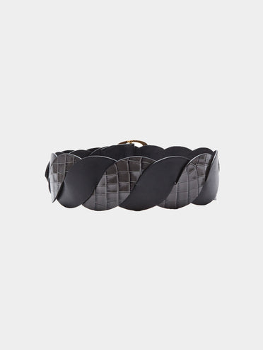 Altuzarra_'Twist' Braid Belt_Dark Grey Croc/Black
